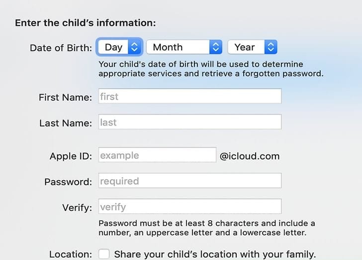 Create an Apple ID fora Child with the Required Information