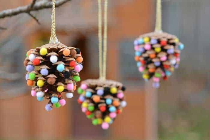 Pom Pom Adorned Pinecones