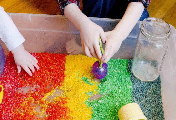 Rainbow Rice Sensory Bin