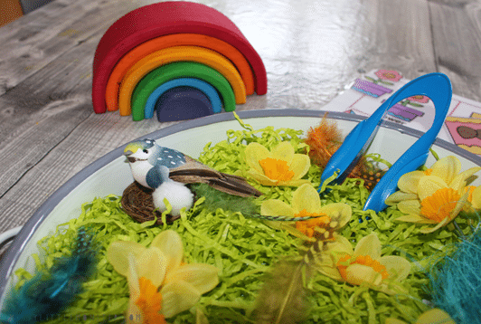 Shredded Paper and Little Birds Sensory Bin