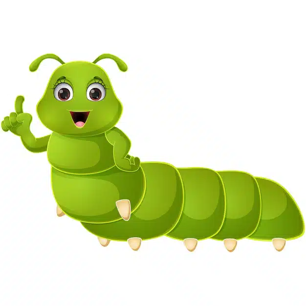 A cheerful cartoon caterpillar with a thumbs up, spreading joy and laughter in "Caterpillar Comedy: Creeping with Laughter