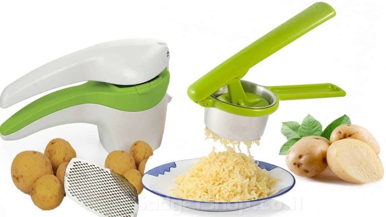 Potato grater, peeler, and peeler on a functional salad spinner.