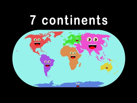Seven continents with amusing expressions and the text "7 continents" - inspired by the lively 'Continent Song