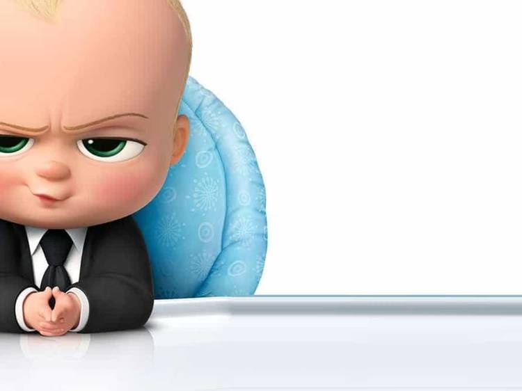 A professional-looking Boss Baby seated in a chair, exuding confidence and authority.