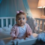 baby sitting up in crib