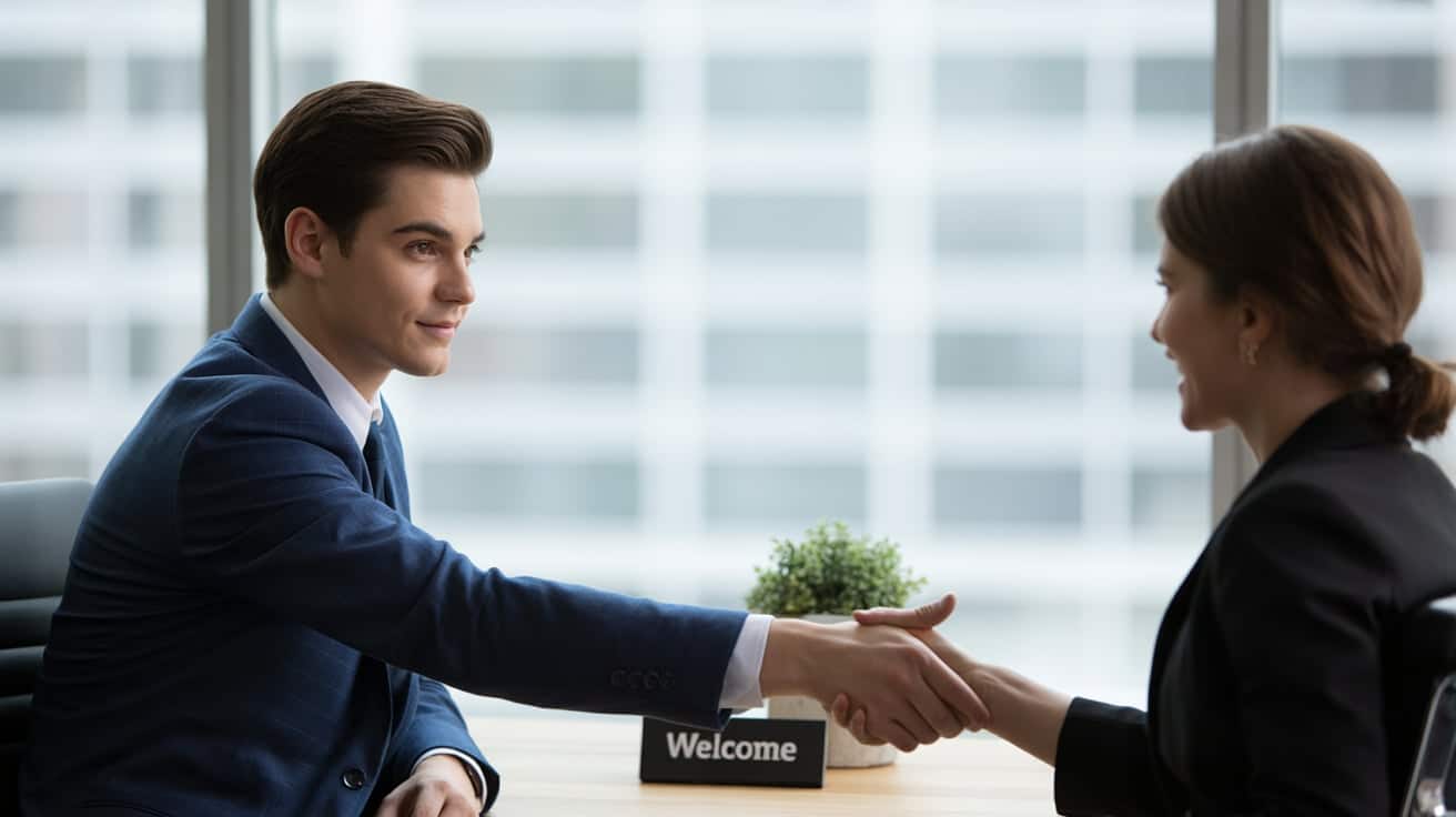 A confident man shaking hands