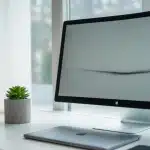 A photograph of a modern minimalist workspace