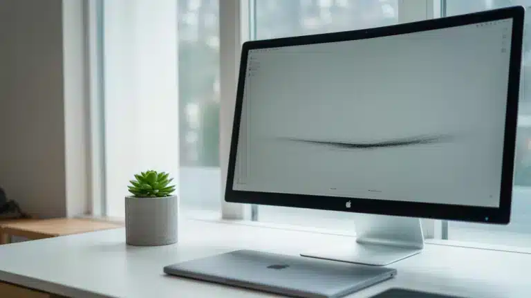 A photograph of a modern minimalist workspace