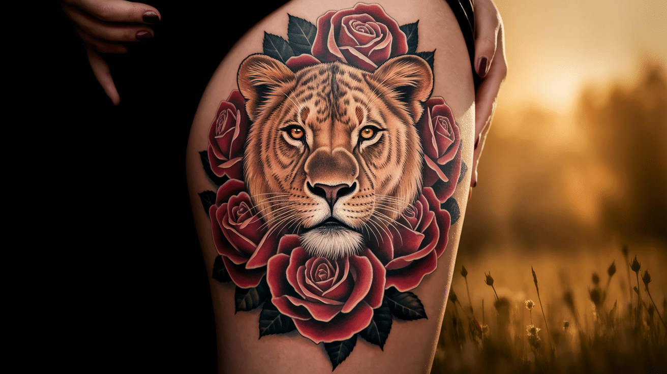 Lioness_Surrounded_by_Roses