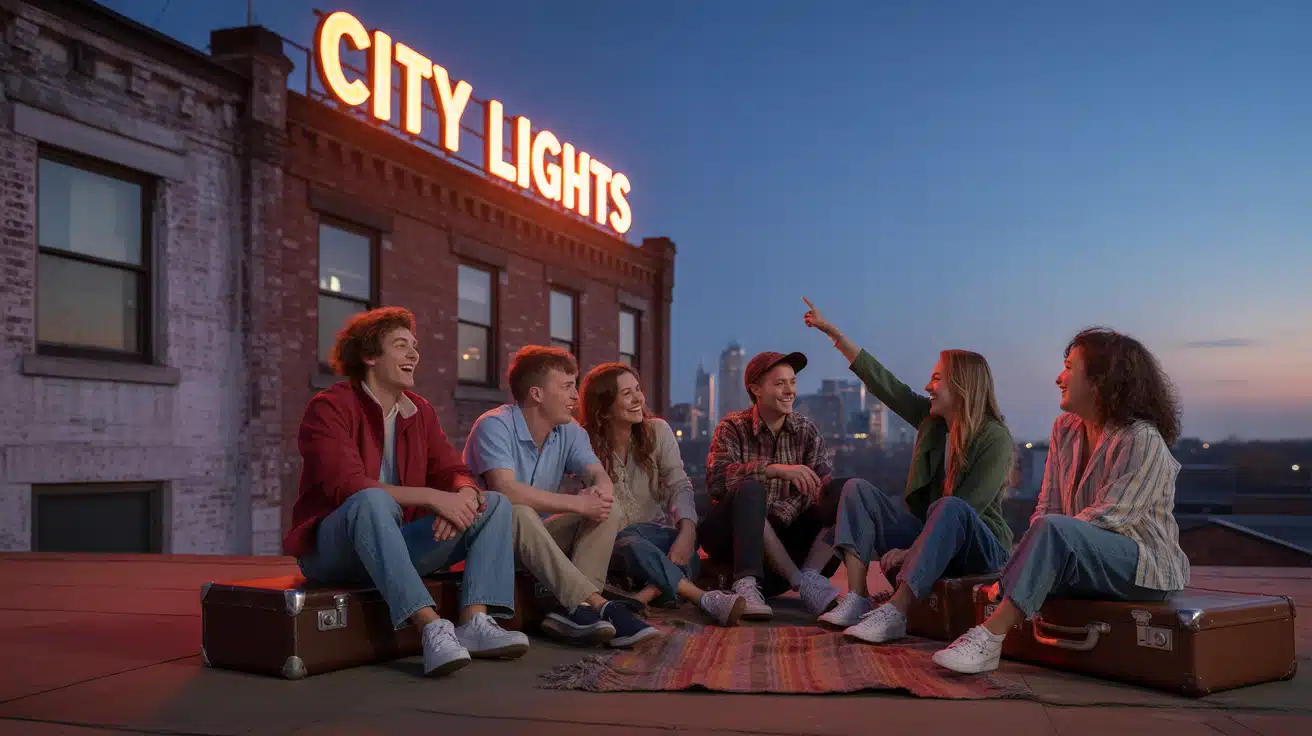People sitting on a safe roof