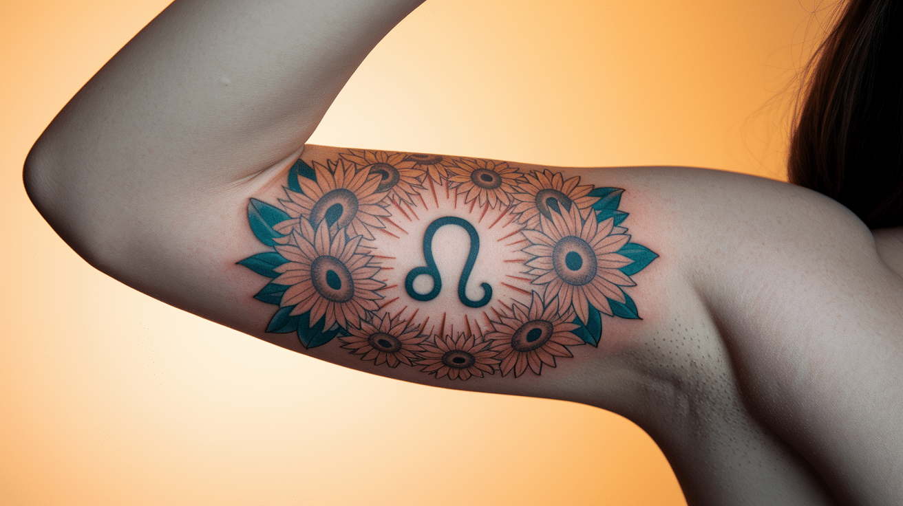 Sunflowers_and_Leo_Symbol_on_the_Arm