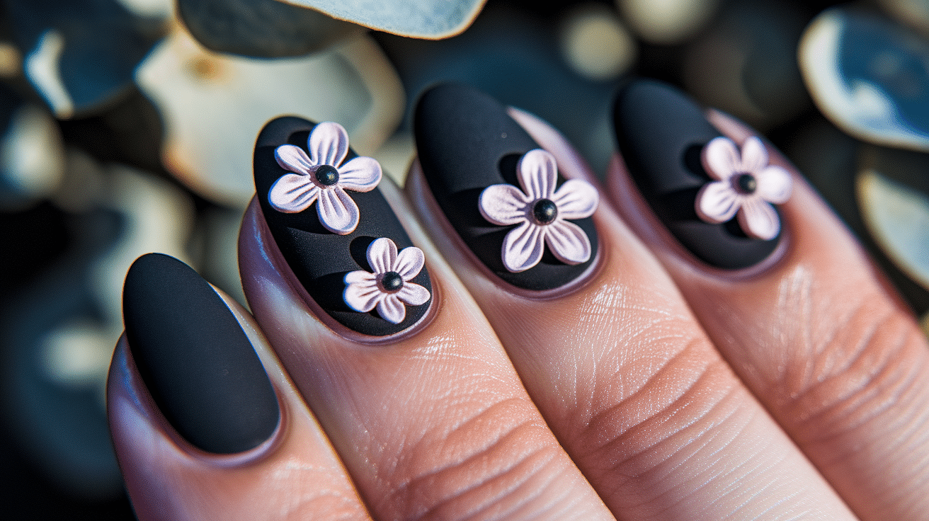 Matte Black with 3D Flower Embellishment