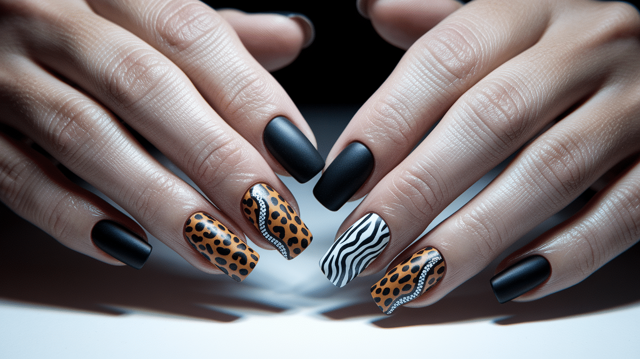 Matte Black with Animal Prints