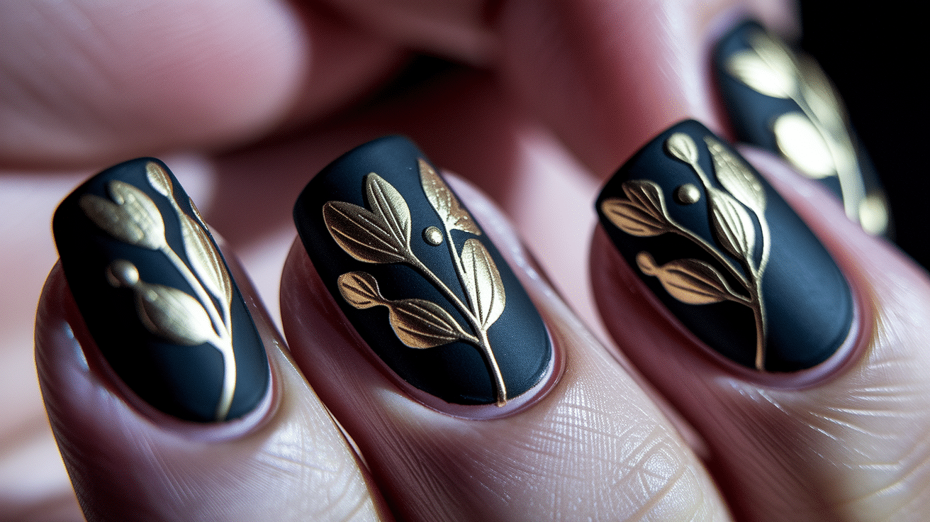 Matte Black with Gold Floral Details