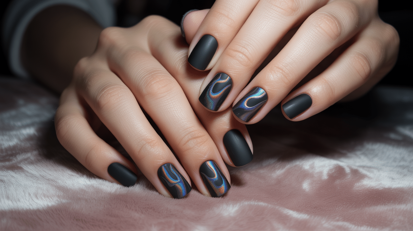 Matte Black with Holographic Designs