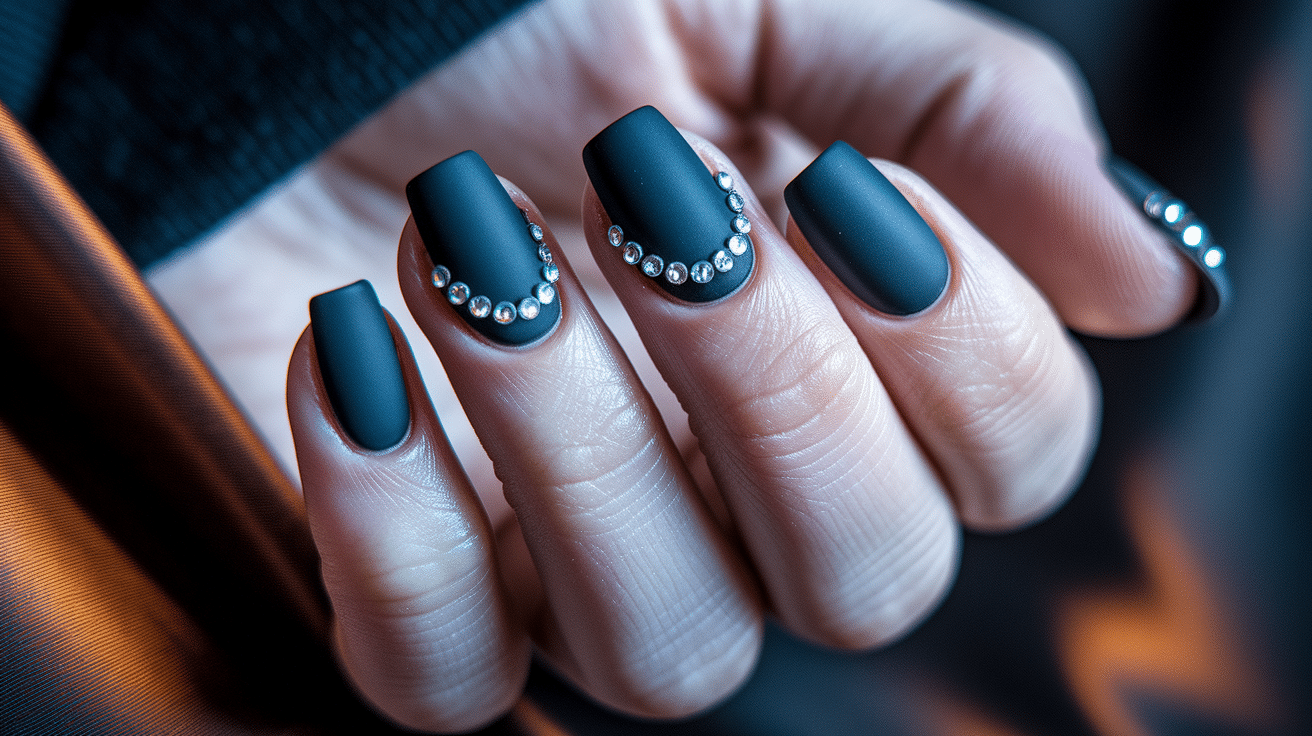 Matte Black with Rhinestone Accents