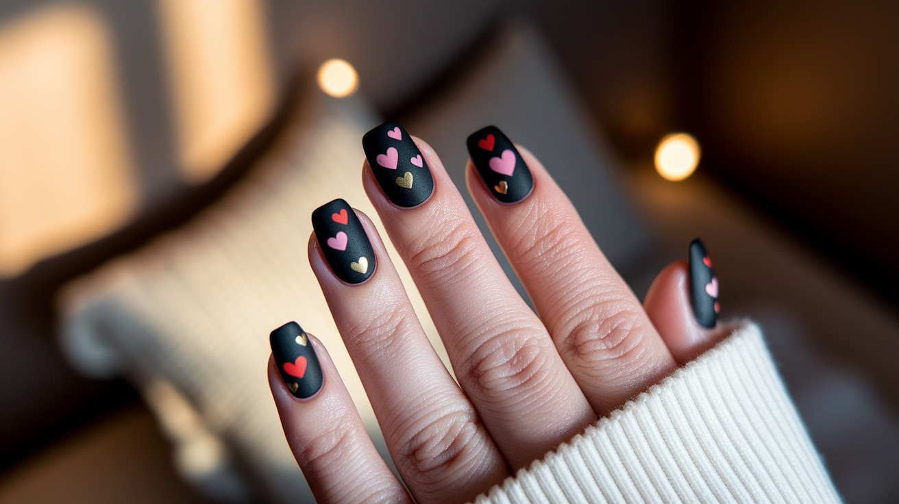 Matte Black with Valentine's Hearts