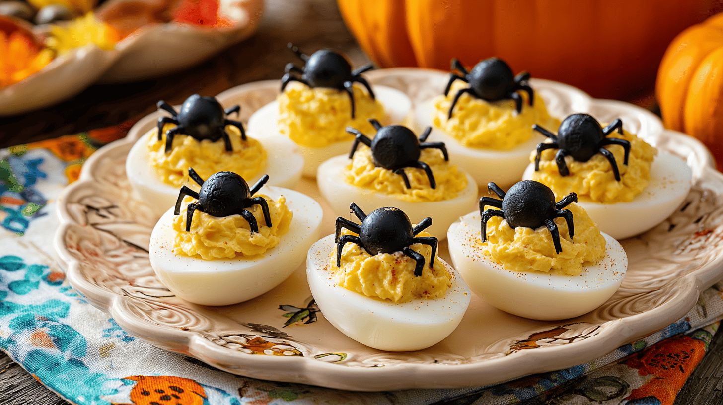 Deviled Egg Spiders Halloween Appetizer