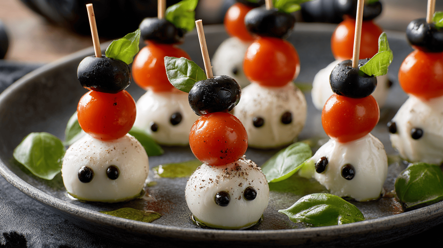 Ghostly Caprese Skewers Halloween Snack