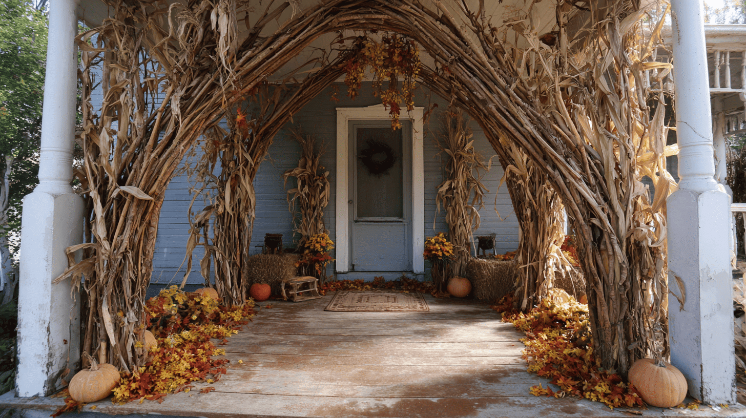 Autumn Archway With Twigs And Fall Leaves