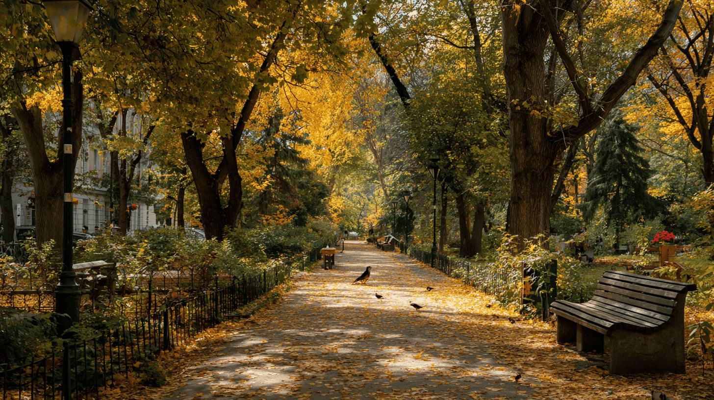 Autumn Park Stroll Alone Among Colorful Fall Leaves