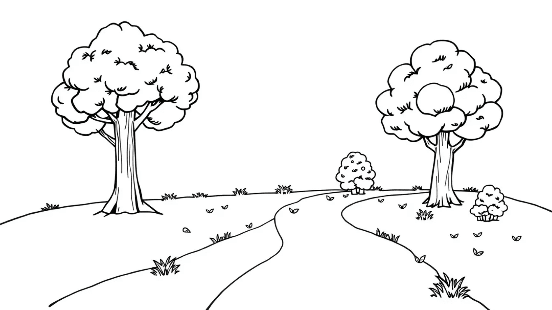 Autumn forest path with tall trees