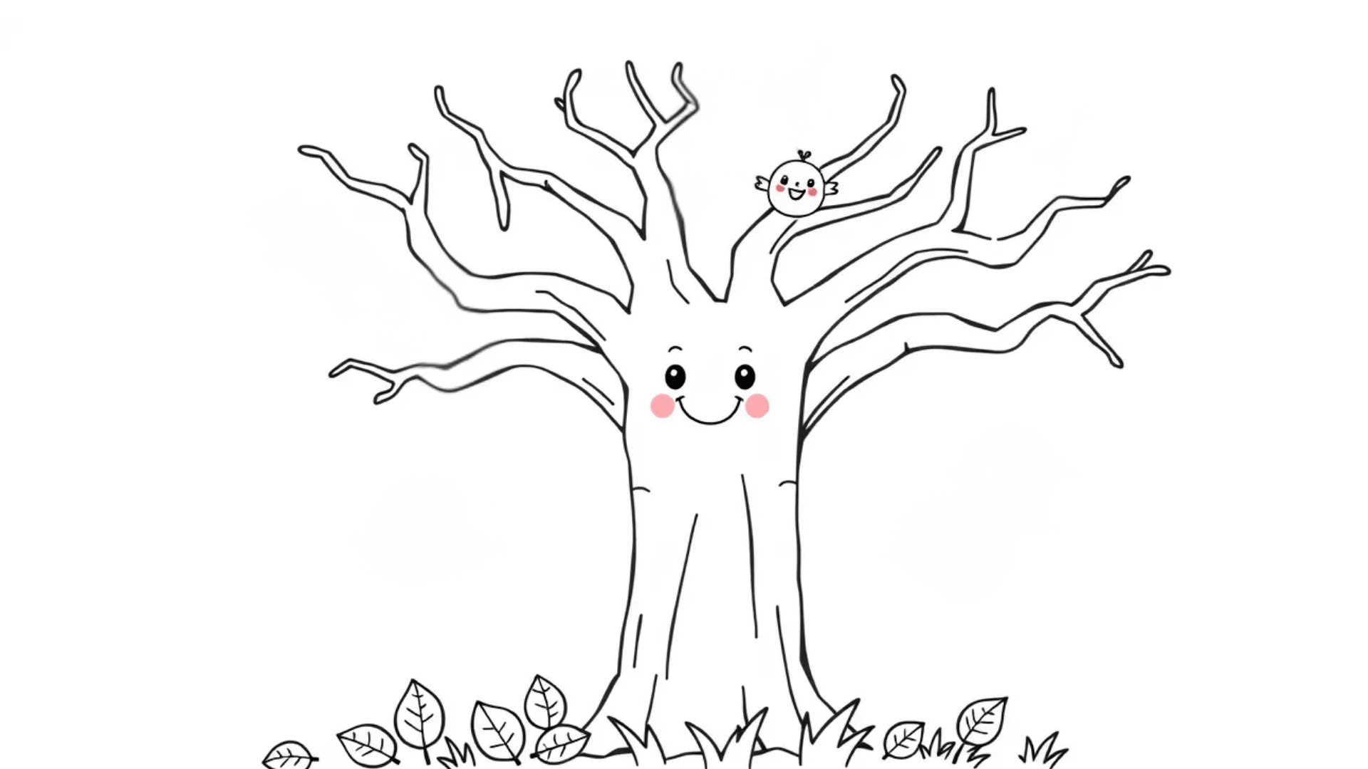 Bare tree branches with scattered leaves