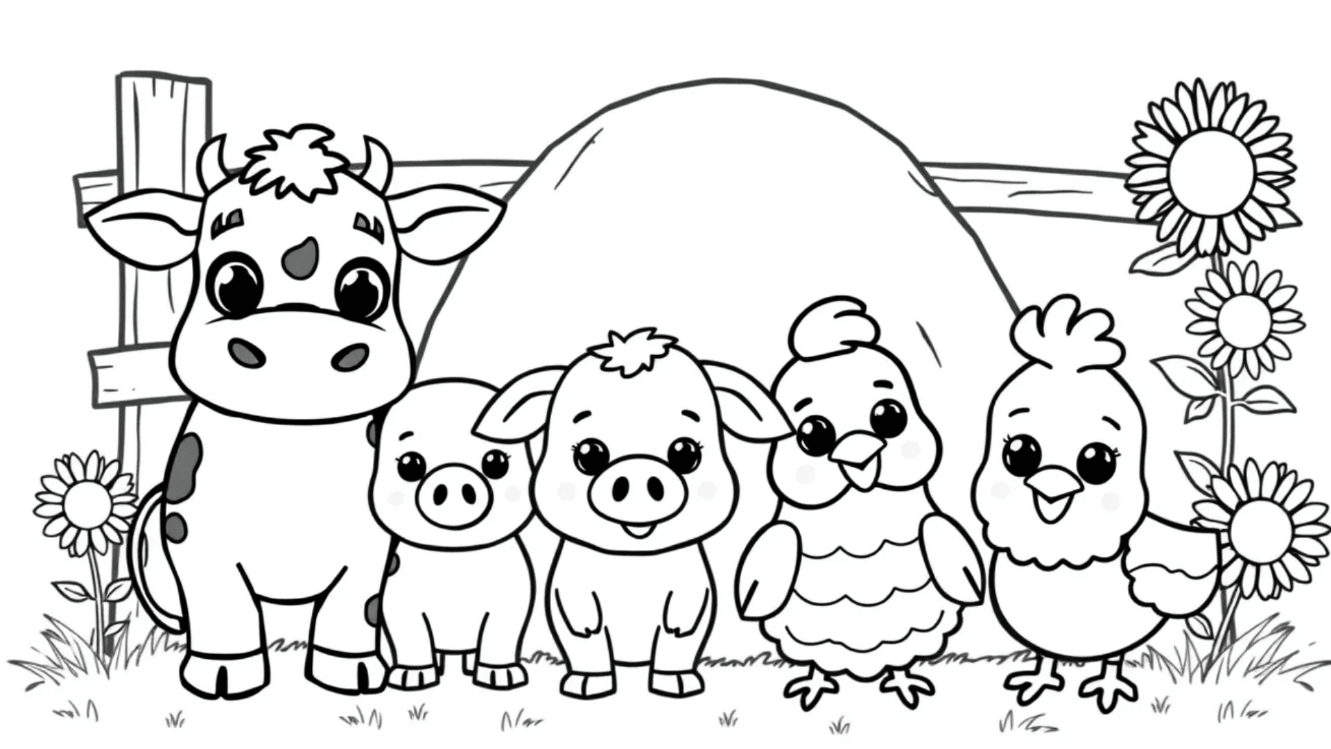 Barnyard animals with hay bales