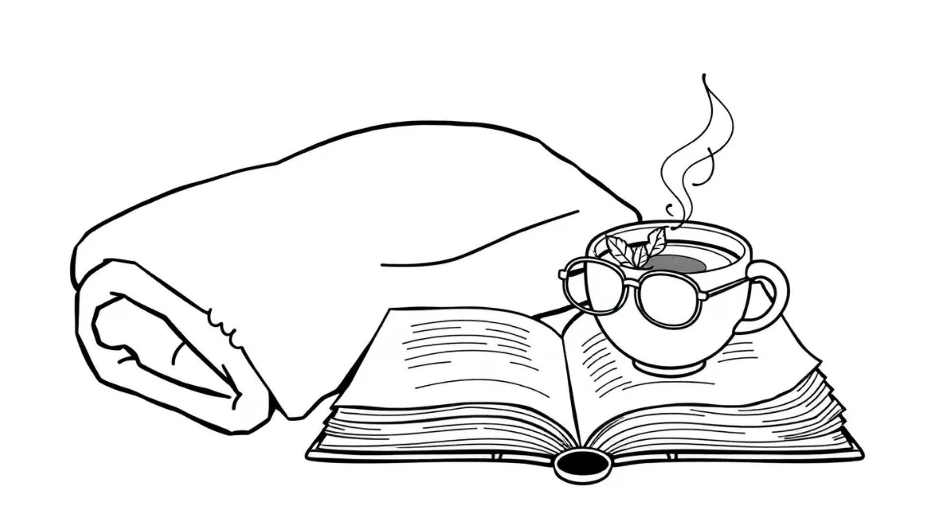 Blanket, book, and coffee still life
