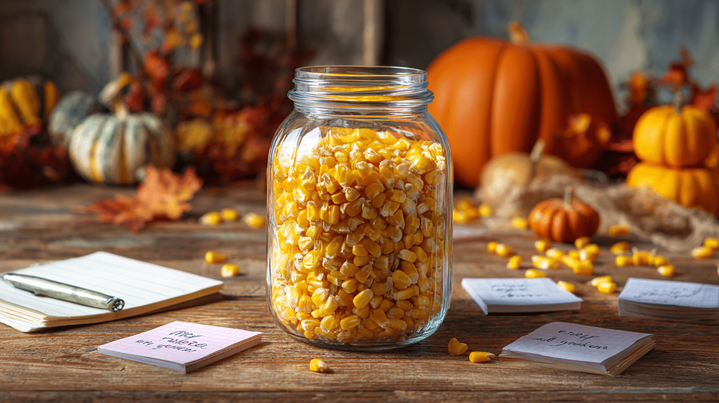 Corn Kernel Guessing Jar With Guessing Paper Pens
