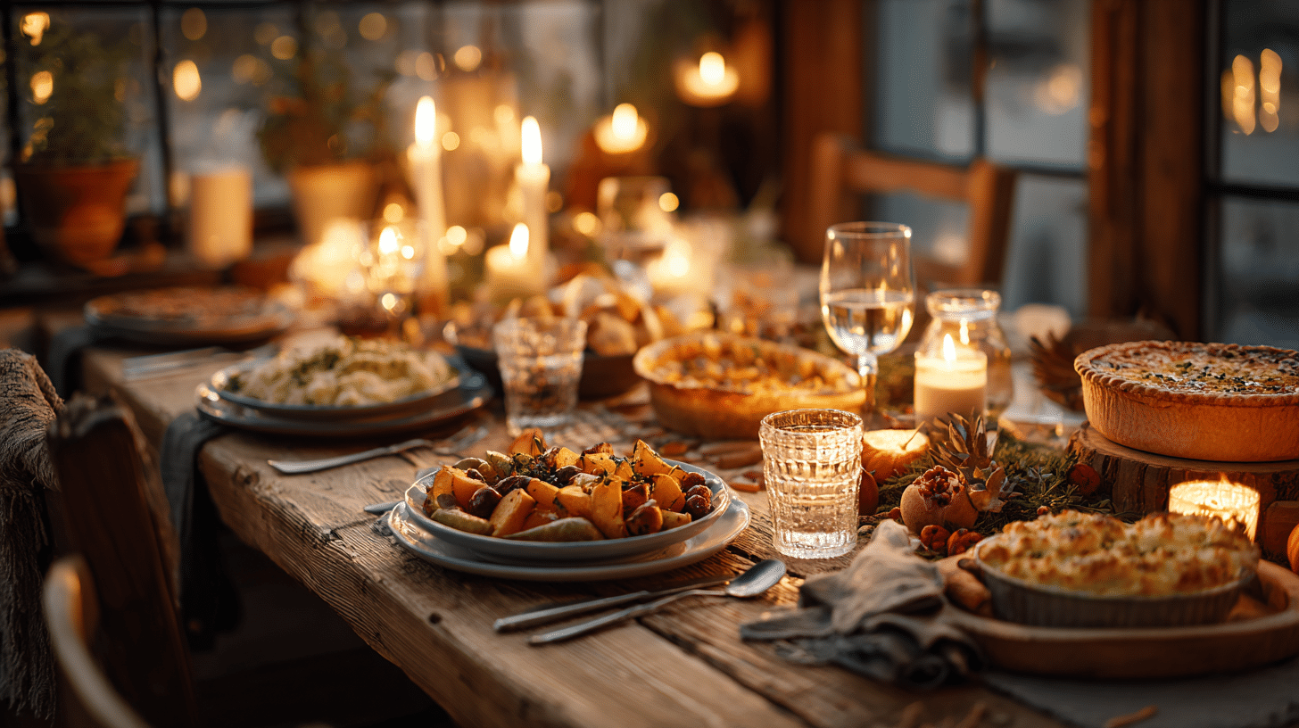 Friendsgiving Dinner Table With Autumn Food