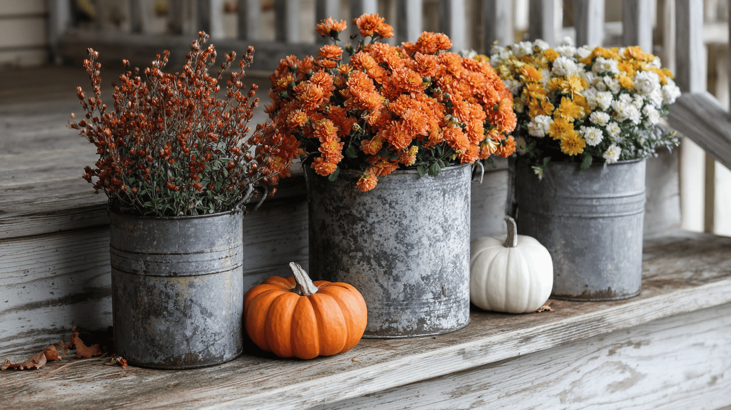 Galvanized Metal Buckets With Fall Decor