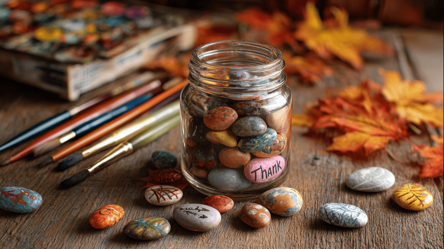 Gratitude Jar with Painted Stones Thanksgiving Craft