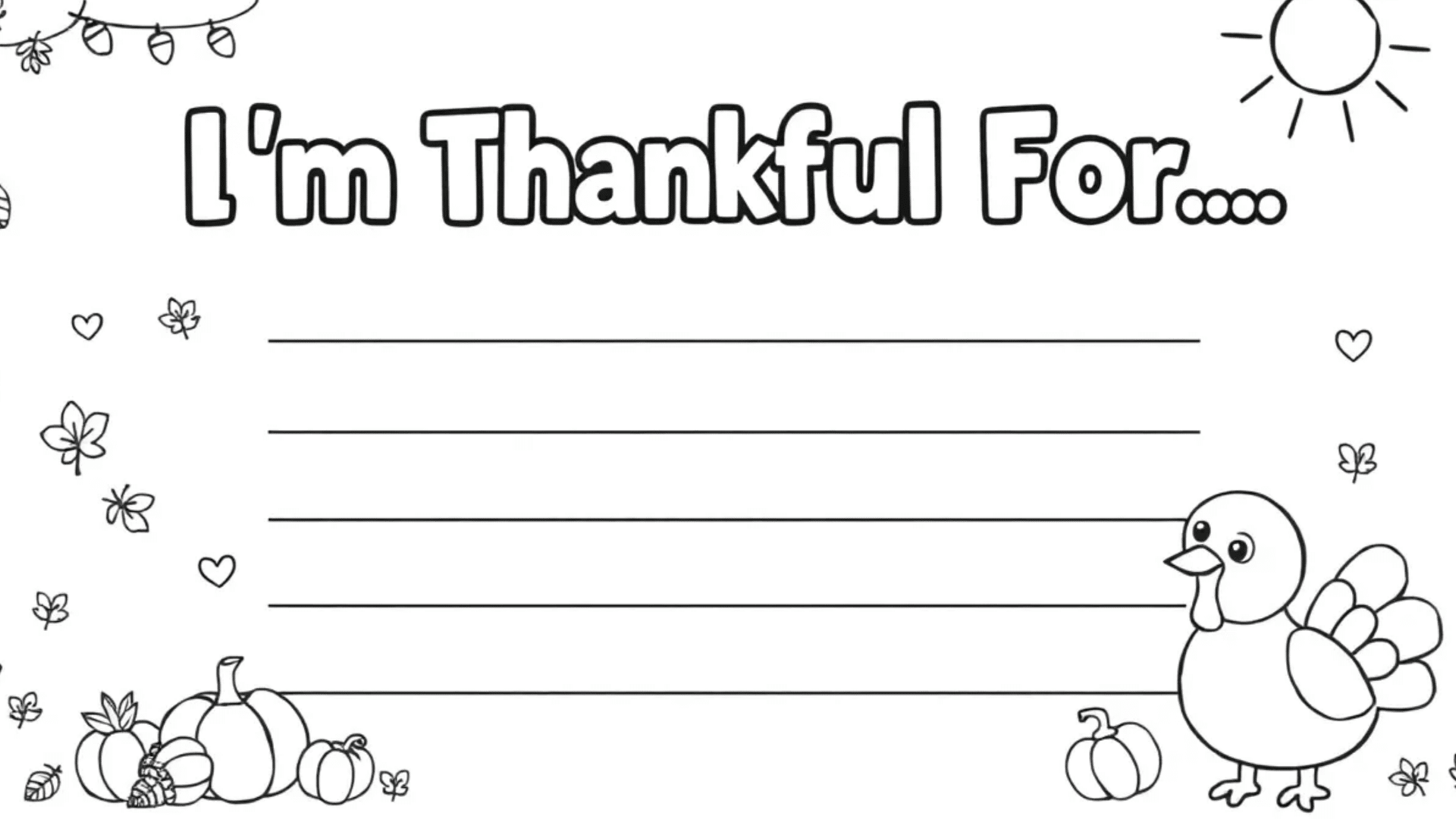 Gratitude list coloring sheet