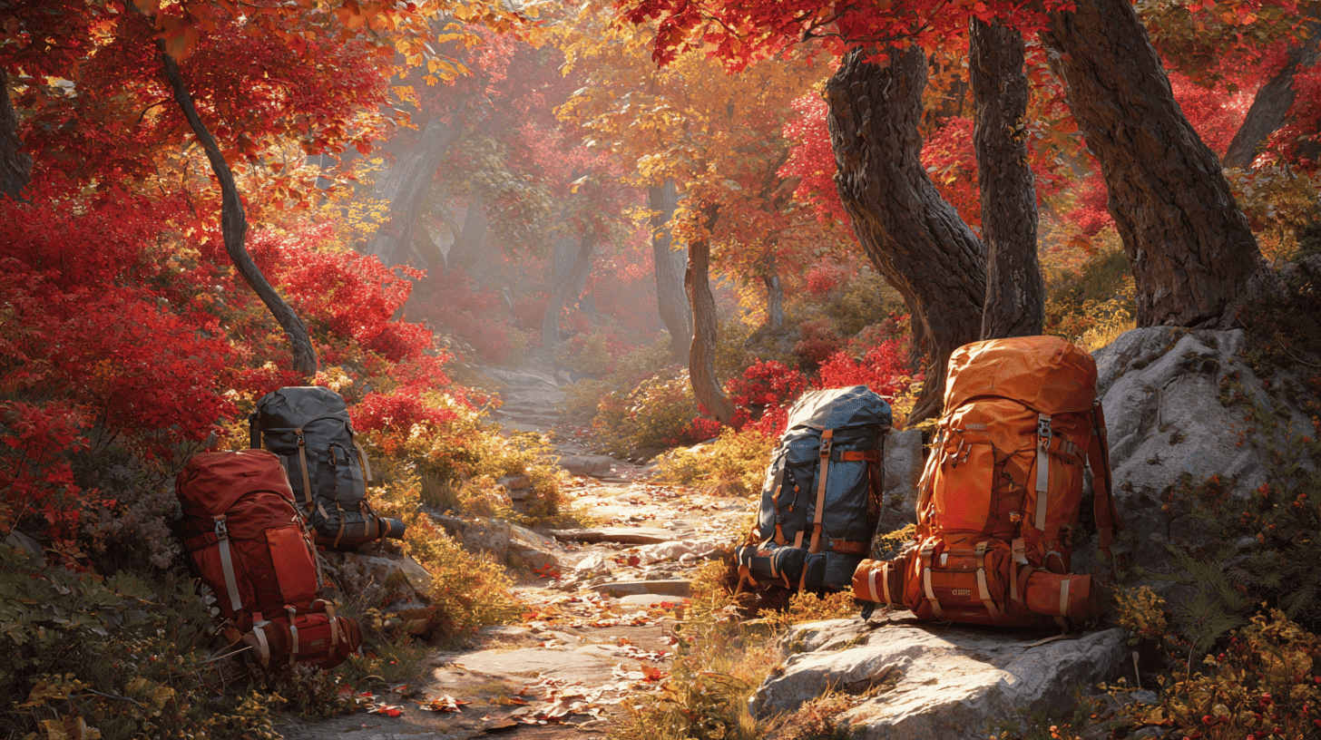 Group Hike On Autumn Forest Trail