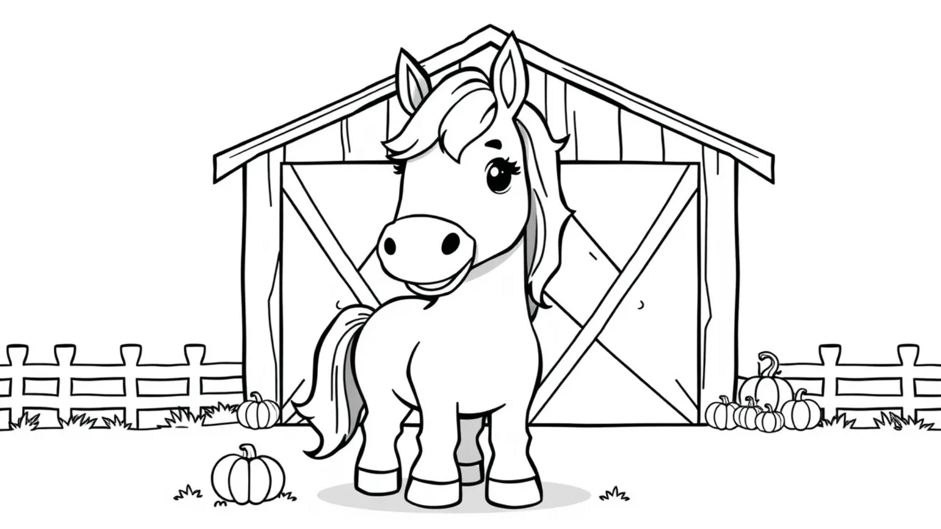 Horse near a red barn