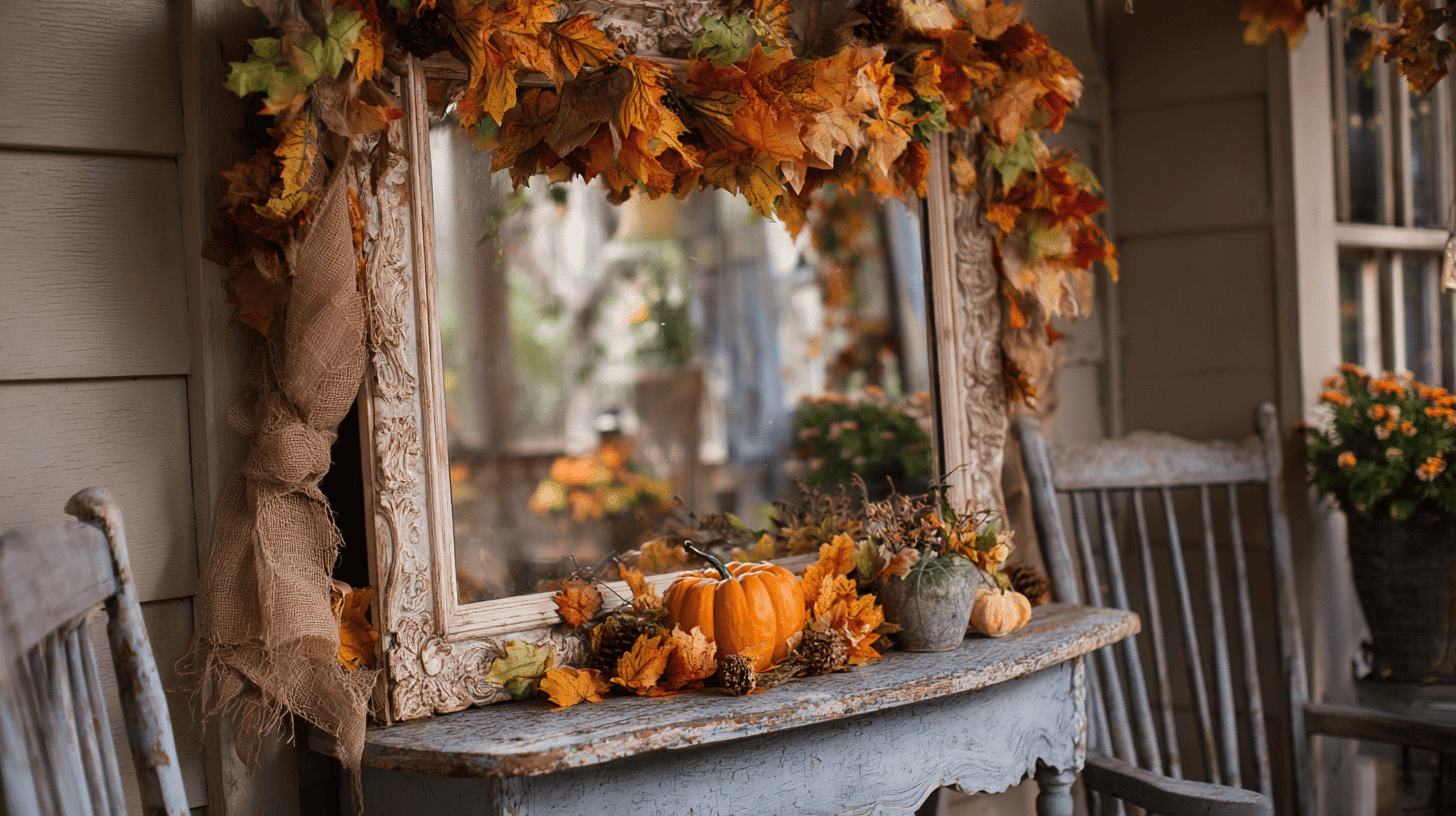 Large Fall Themed Mirror With Autumn Accents