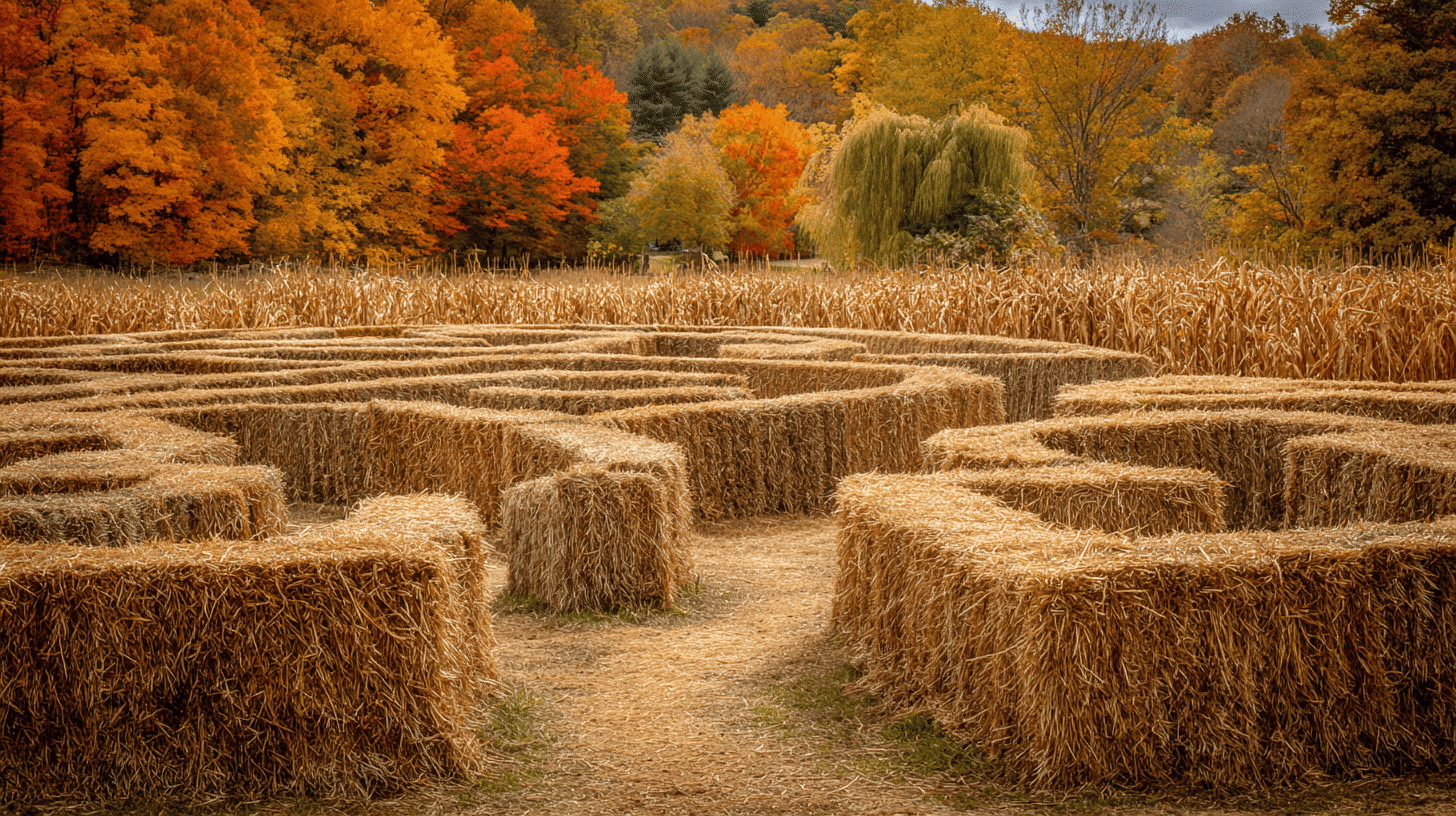 Mini Corn Maze Set Up With Fall Foliage
