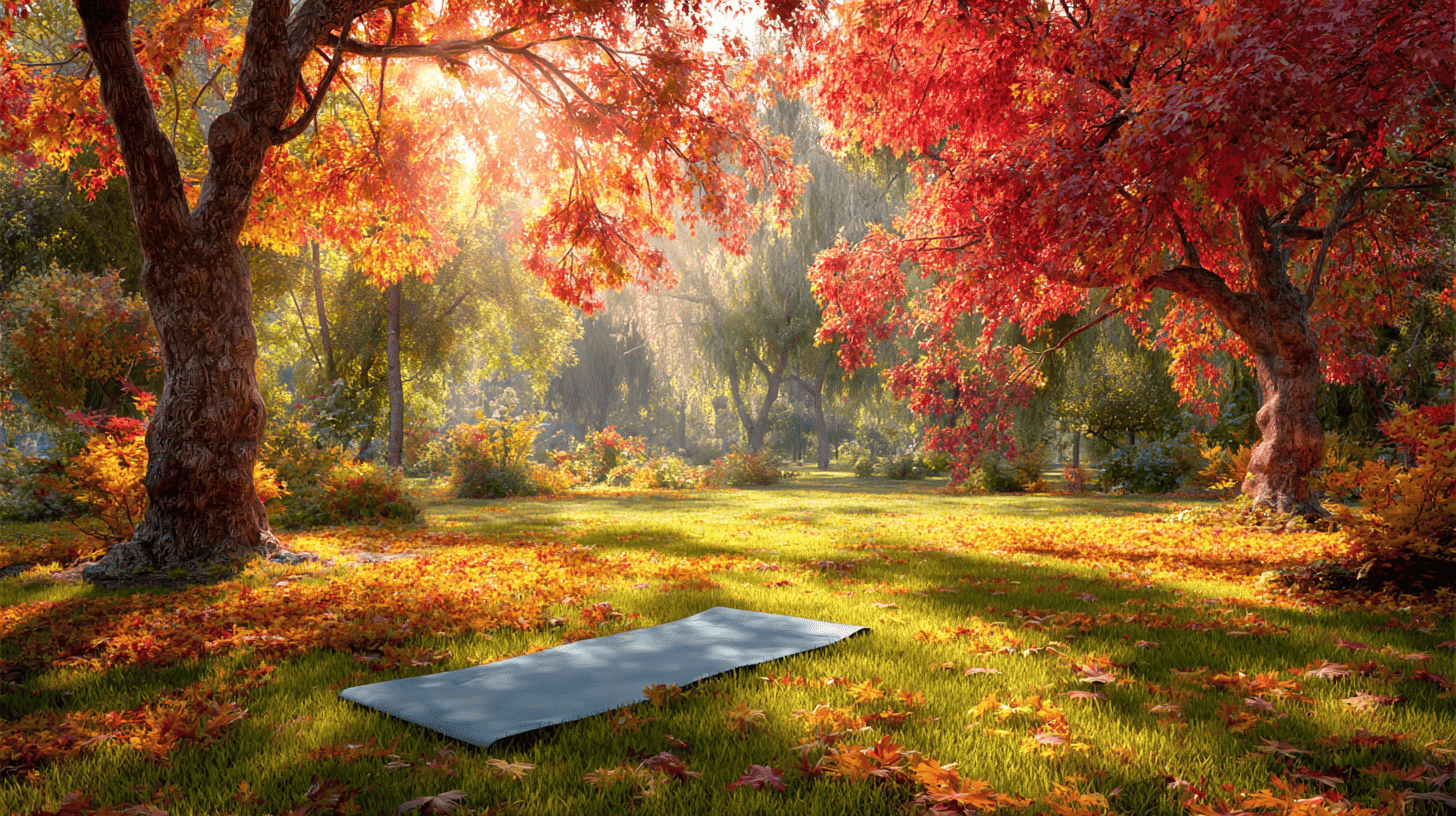 Outdoor Autumn Yoga Mat In Park