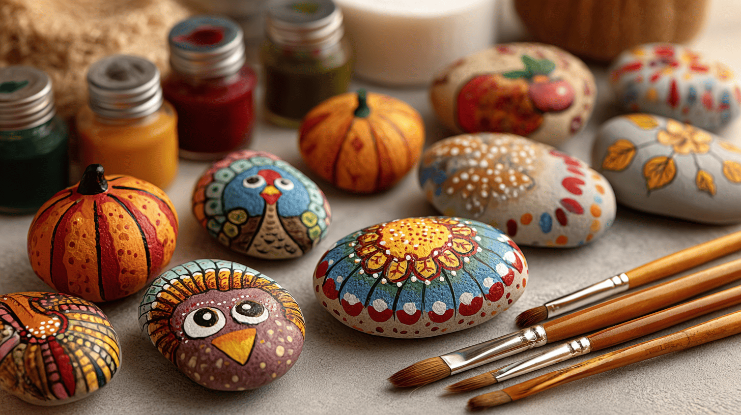 Painted Rocks Turkey And Fall Leaves Craft