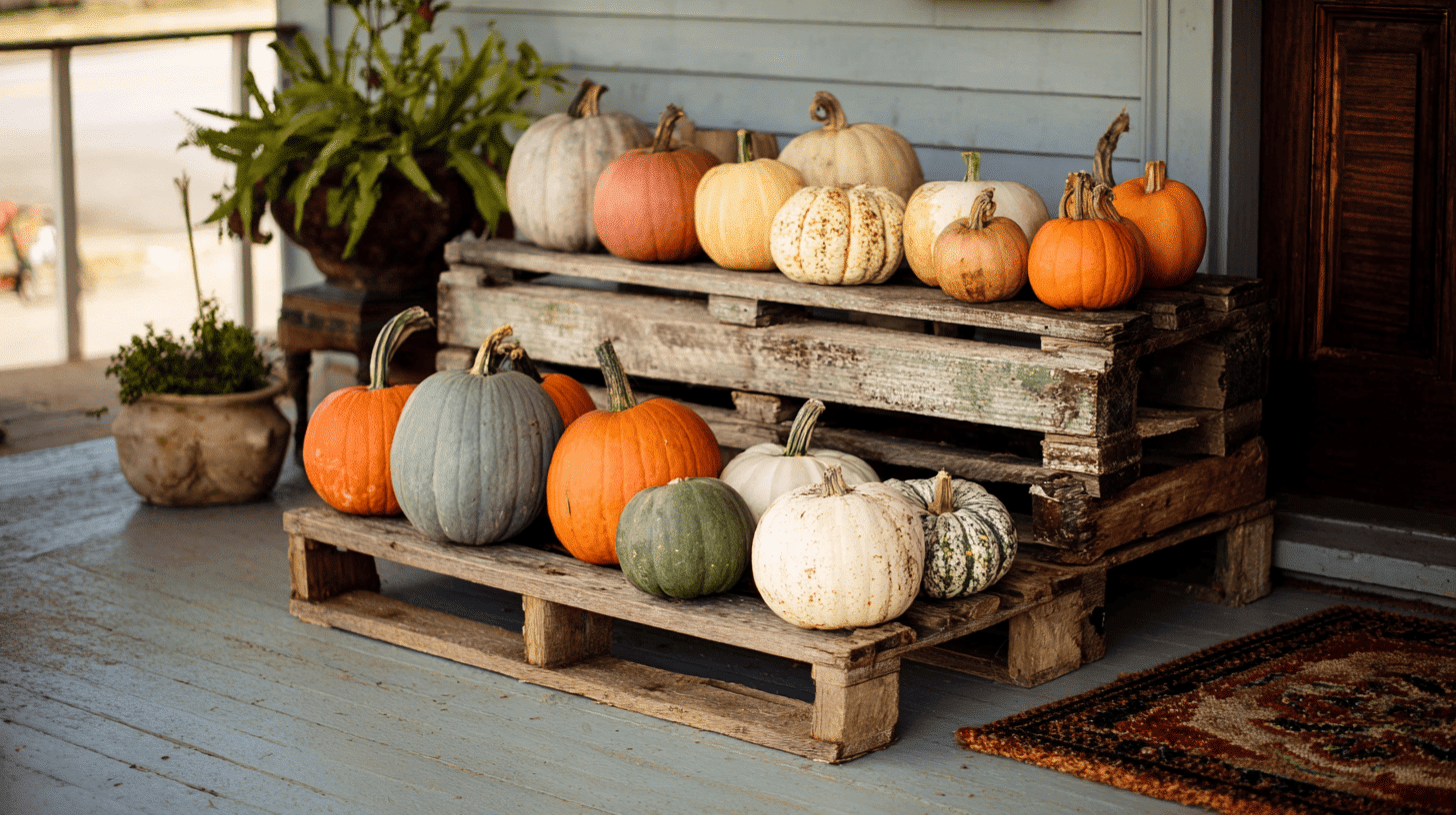 Pallet Pumpkin Display On Porch Steps