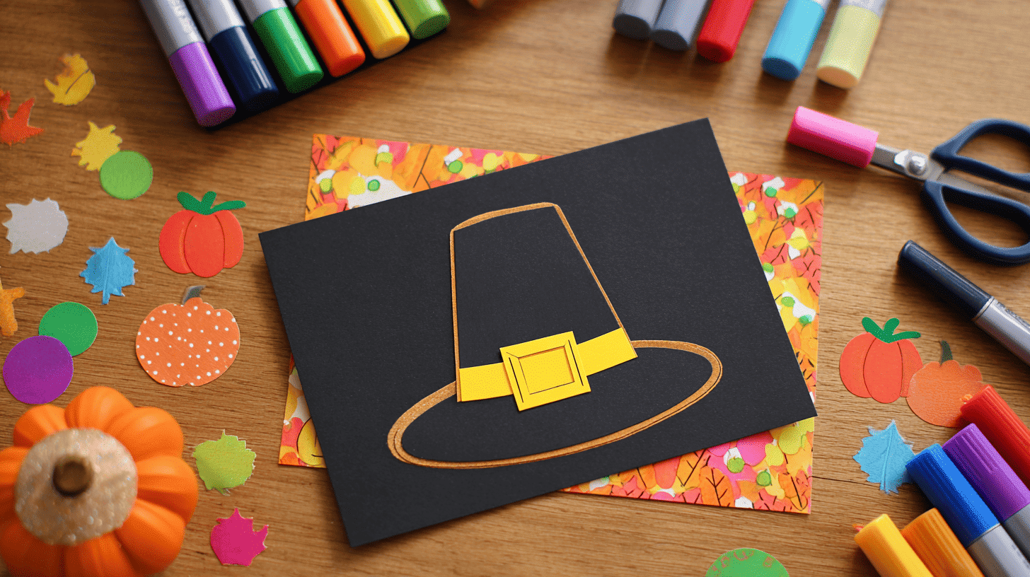 Pilgrim Hat Greeting Cards Thanksgiving Kids