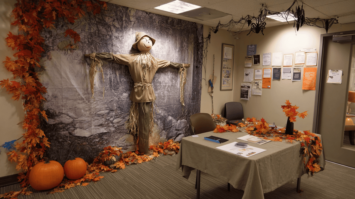 Pin The Tail On The Scarecrow Game Set Up With Poster And Tail