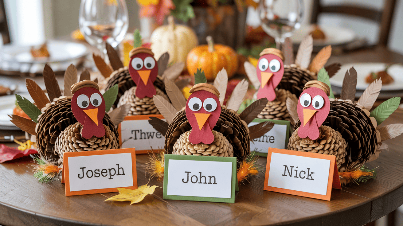 Pinecone Place Card Turkeys Thanksgiving Table Decor (1)
