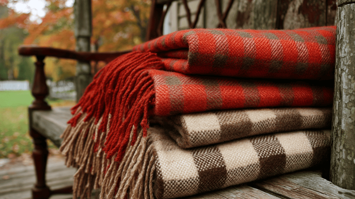 Plaid Throw Blankets On Porch Furniture For Fall