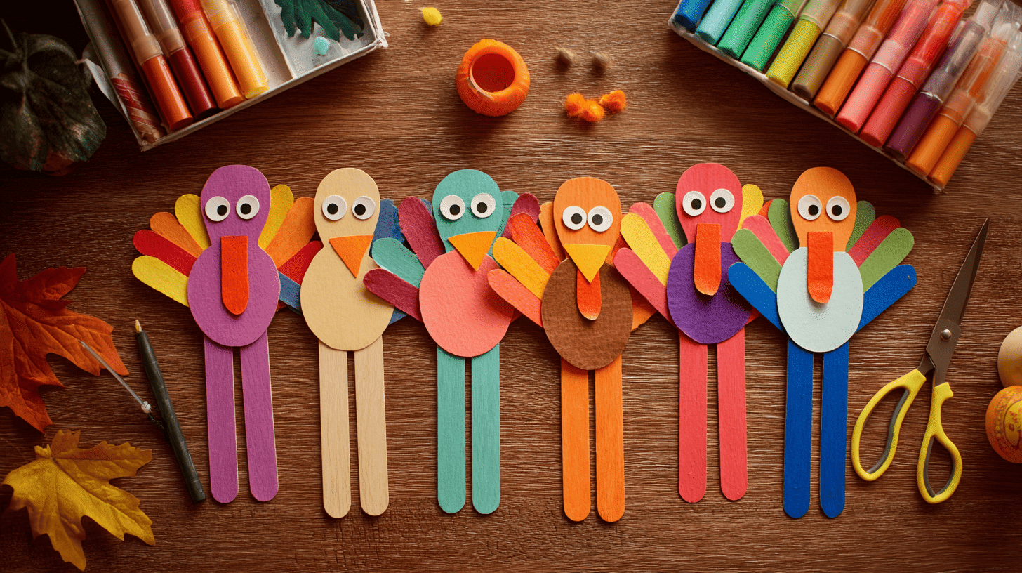Popsicle Stick Turkey Puppets Kids Craft