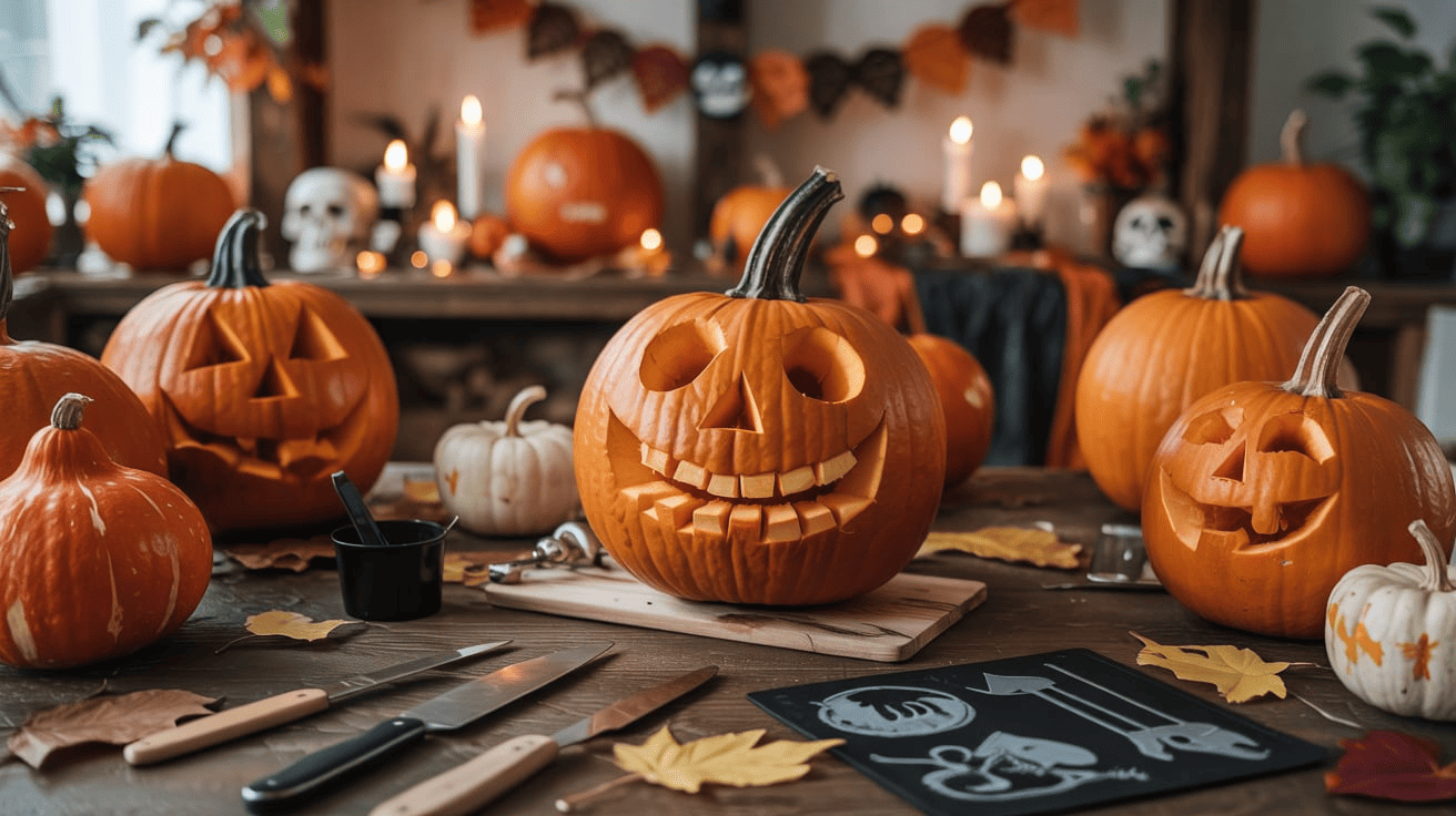 Pumpkin Carving Contest Table With Carving Tools (1)