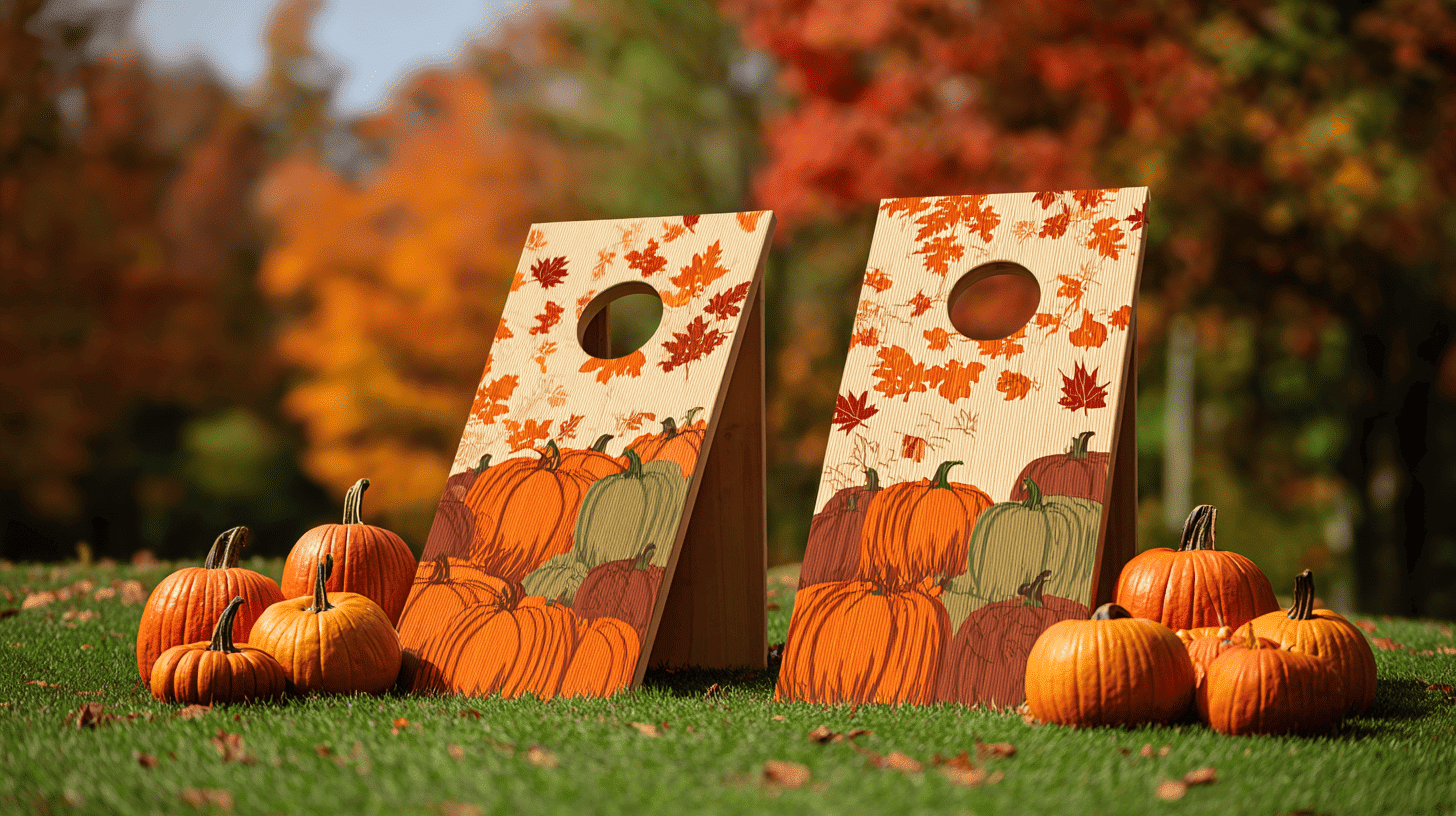 Pumpkin Edition Cornhole With Fall Decorated Boards