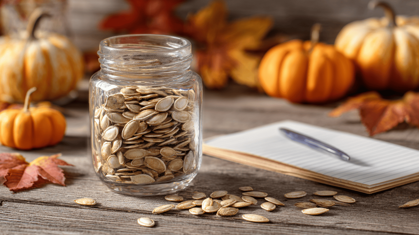 Pumpkin Seed Counting Jar With Guesses Pumpkin Seeds Scattered