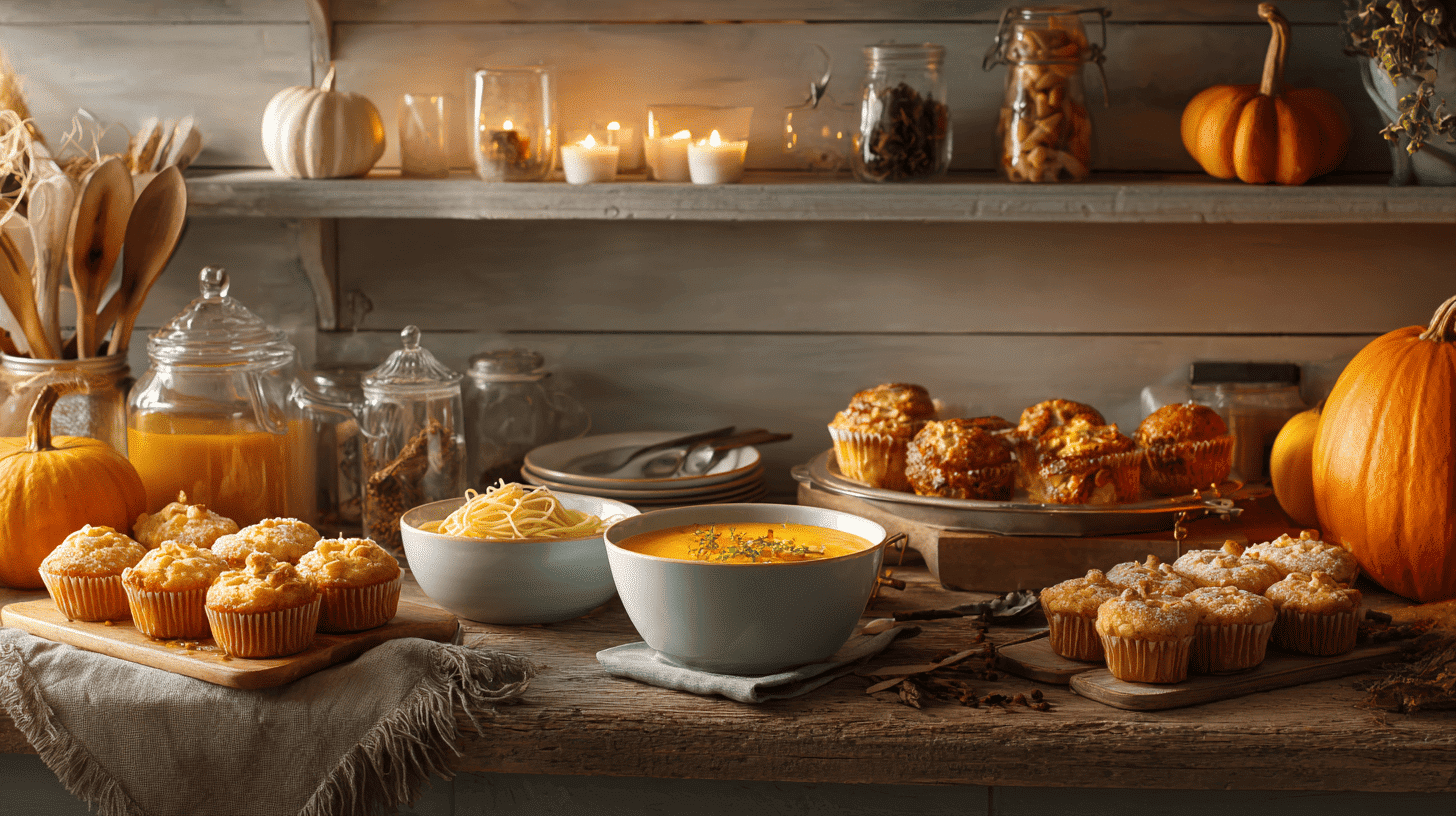 Pumpkin Themed Cooking Dishes On Counter